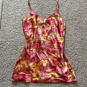 Floral Satin Chemise Slip in Pink and Yellow